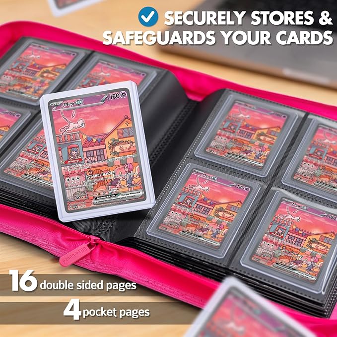 FunGuys Toploader Binder – 4 Pocket Trading Card Binder for 128 Top Loaders, Pokemon Card Binder, MTG, Yugioh, Sports Cards, TCG Storage Album, Zipper Card Collector Folder