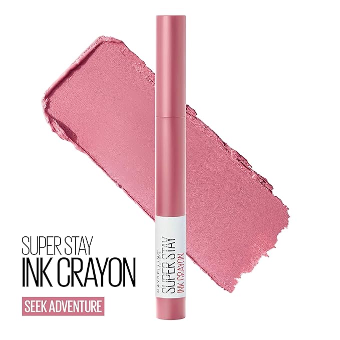 Maybelline Super Stay Ink Crayon Lipstick Makeup, Precision Tip Matte Lip Crayon with Built-in Sharpener, Longwear Up To 8Hrs, Seek Adventure, Warm Pink, 1 Count