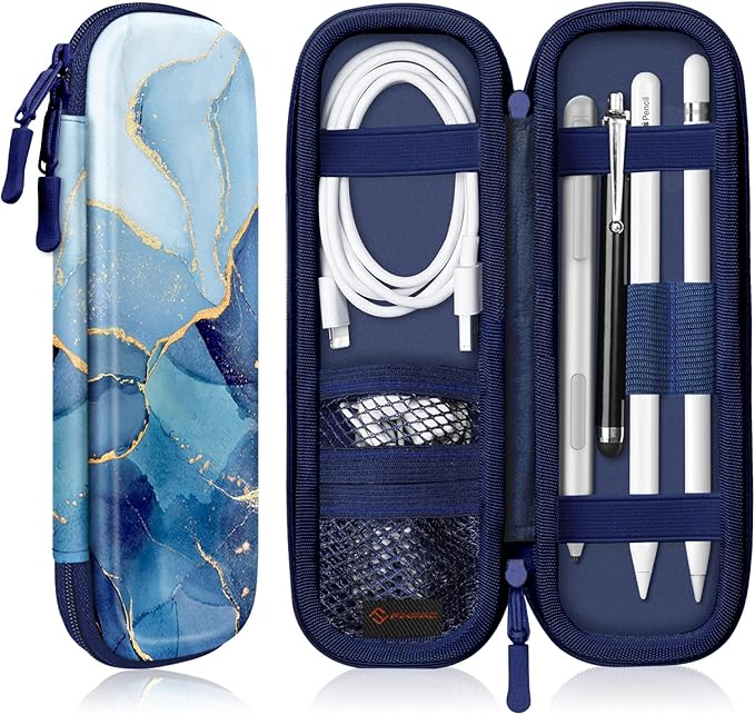 Fintie Holder Case for Apple Pencil Pro, Apple Pencil (USB-C / 1st / 2nd Generation), PU Leather Carrying Bag Sleeve Compatible with Pen, USB Cable, Samsung Stylus, Ocean Marble