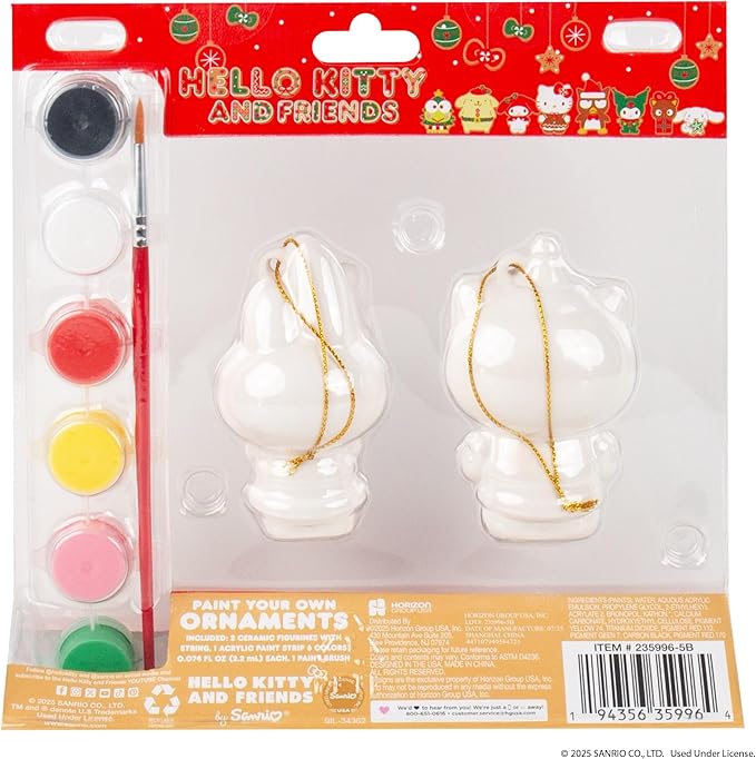 Hello Kitty® & My Melody™ Paint Your Own Christmas Ornaments Kit, DIY Ceramic Holiday Craft Set, 2-Pack