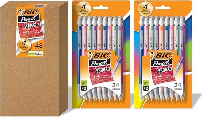 BIC Xtra-Sparkle Mechanical Pencil, Medium Point (0.7mm), Fun Design With Colorful Barrel, 48-Count