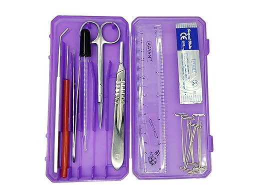Precision Plus Dissection Kit - 24-Piece Biology Kit - 9 Stainless Steel Instruments - Extra Blades & T-Pins - Biology Students & Faculty – Assorted Color Cases