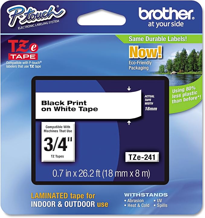 Brother(R) TZe-241 Black-On-White Tape, 0.75in. x 26.2ft., 239384-9022