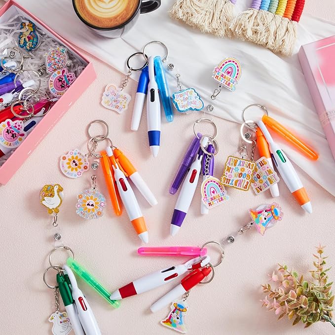 Henoyso 54 Pcs Nurse Badge Reel Pens Mini Highlighter Pens Bulk Nursing Week Appreciation Gifts Badge Accessories Retractable for Cna Medical Assistant Christmas Women (Glitter)