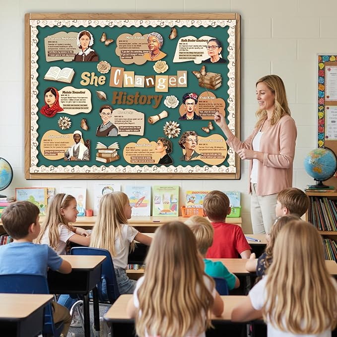 Women's History Month Decorations - Women’s History Month Bulletin Board Decorations, Inspirational Influential Women Classroom Decor, Womens Day Paper Cutouts Set for School Office Wall