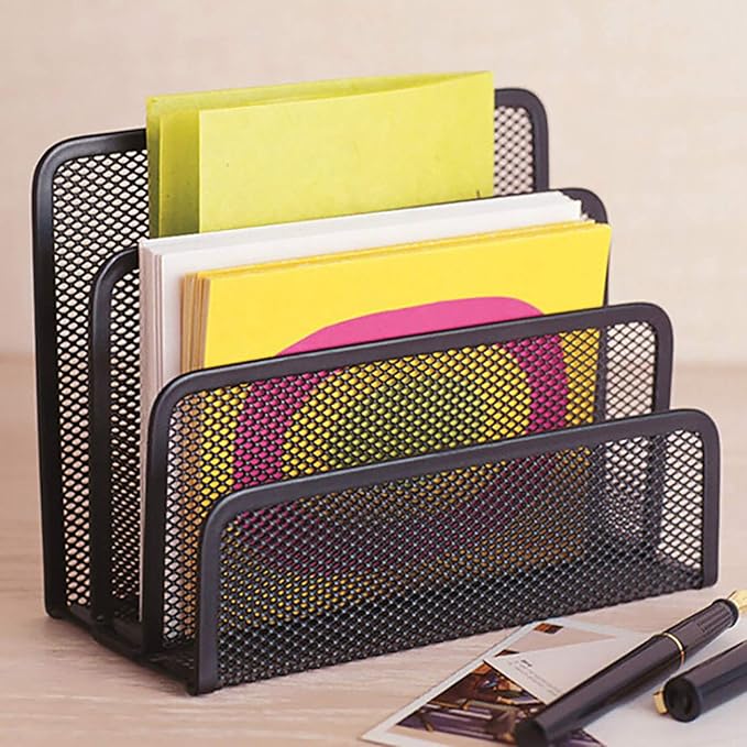 VANRA 2 Small Letter Sorters Desktop File Holder Organizer Metal Mesh with 3 Vertical Upright Compartments (2 Black)
