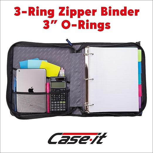 Case-it The Z Shape Zipper Binder - Two Binders in One - Double Sided 1.5 Inch D-Ring - Multiple Pockets - 500 Page Capacity - Comes with Shoulder Strap, Midnight BlueZ-176
