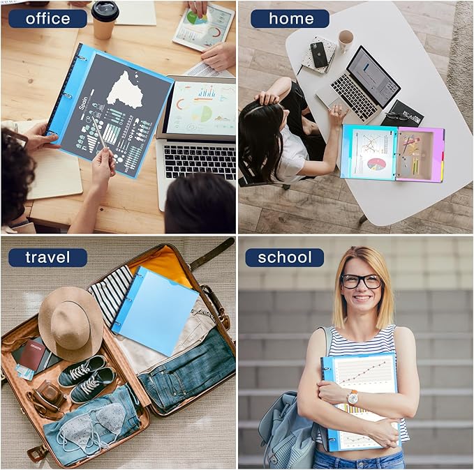 INFUN 1 Inch Telescoping Project Organizer Binder-2PCS,13 Pocket, Customizable Front Cover, 5 Colors Pocket Divider and Plastic Binder Pocket，225 Sheet Capacity-Blue