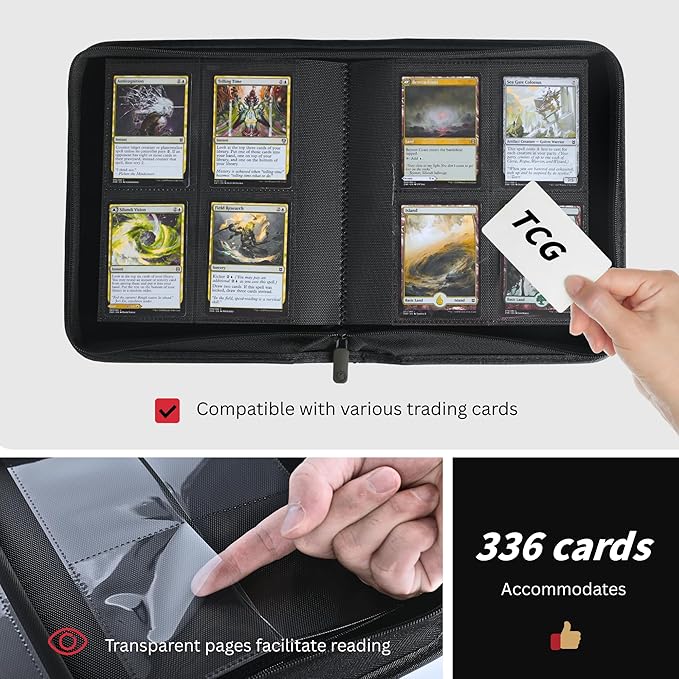 336 Card Binder, 4-Pocket Zipper Binder for Trading Cards, Side Loading Water-Resistant Album for MTG, TCG & Sports Cards (Red)