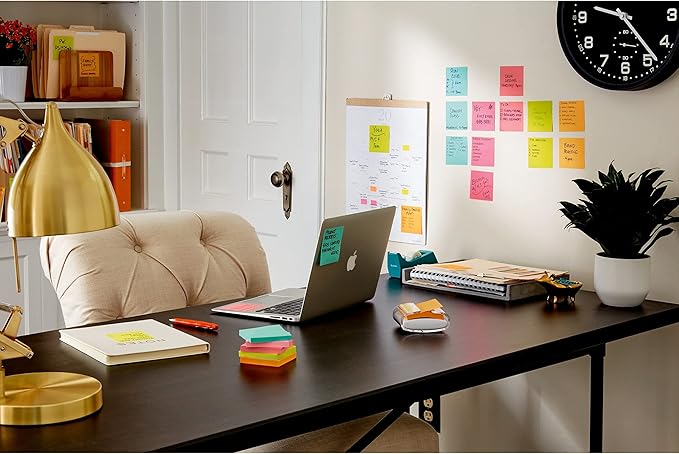 Post-it Super Sticky Notes, 3 Sticky Note Pads, 3 x 3 in., School Supplies, Office Products, Sticky Notes for Vertical Surfaces, Monitors, Walls and Windows, Supernova Neons Collection