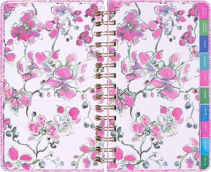 Lilly Pulitzer Medium Planner August 2025 - December 2026, Weekly Agenda & Monthly Calendar, Stickers, Pockets, Spiral Binding, 5" x 8.25" (Palm Beach Playground)
