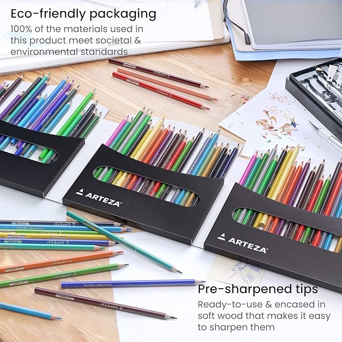 ARTEZA Colored Pencils for Adults, 72 Color Pencils, Triangular Drawing Pencils for Artists, Art Supplies for Illustrating and Sketching