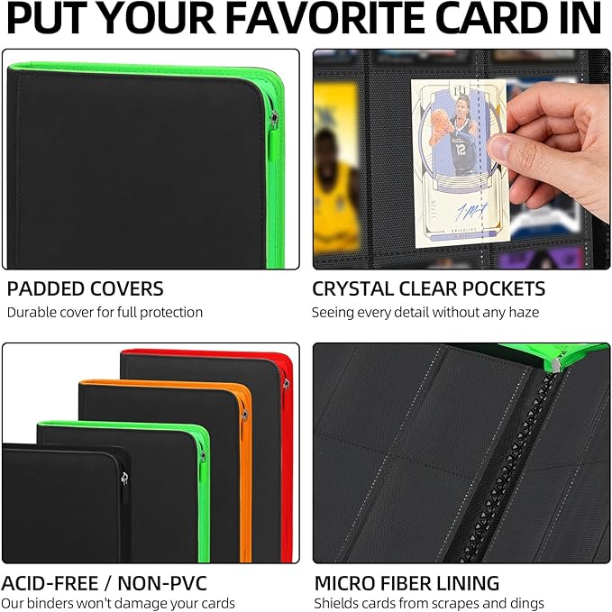 Premium Trading Card Storage Album,9 Pocket 40 Side Pages, 360 Cards,Black Zipper Binder for Collectible Games, Sports Card Organization&Protection (Black Red)