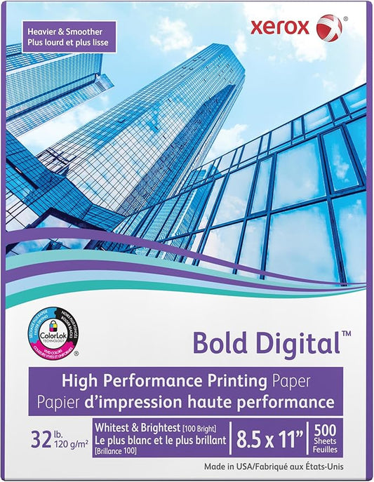 Xerox® Bold Digital™ Printing Paper, Letter Size, 100 Brightness, 32 Lb Text (120 gsm), FSC® Certified, White, Ream Of 500 sheets