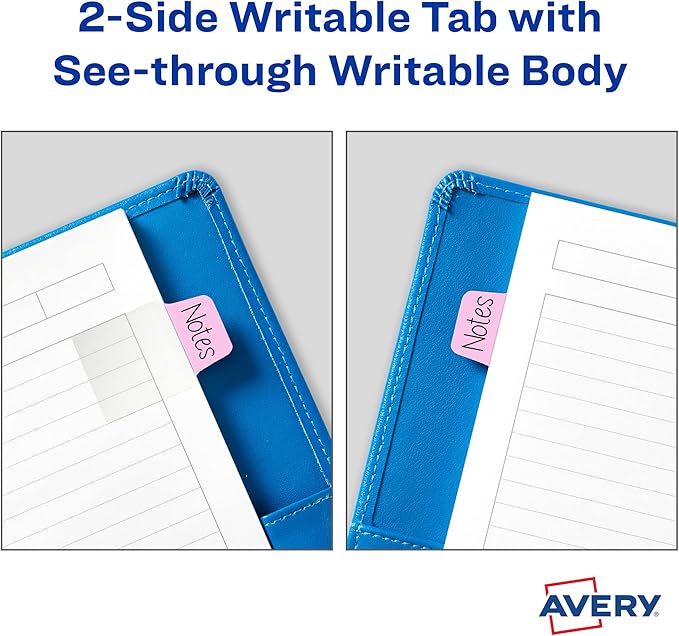 Avery Mini Ultra Tabs, 1" x 1.5", 2-Side Writable, Assorted Pastel Colors, 40 Repositionable Tabs (74761)