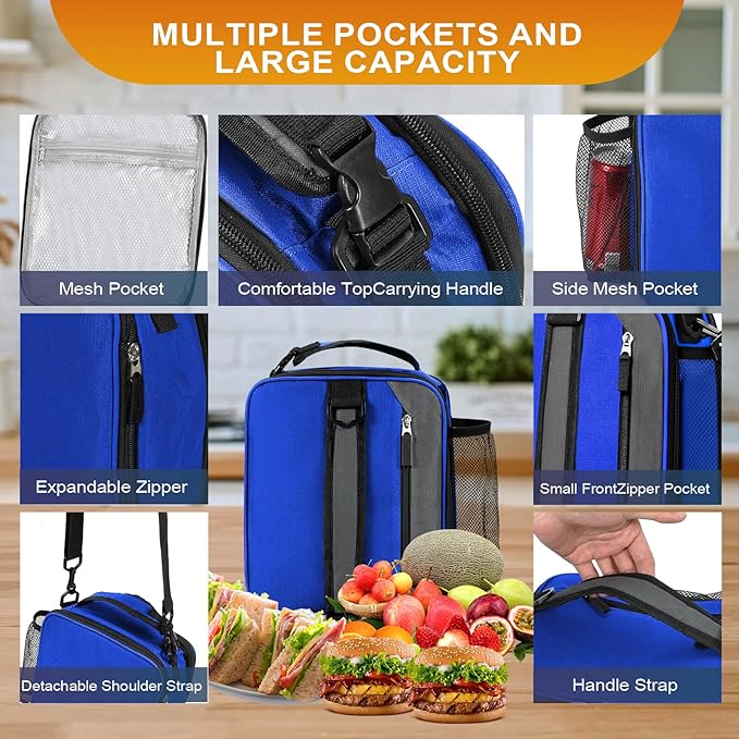 Expandable(18cans) Lunch Box Insulated Lunch bag for Men Kids Boys Teens Adult Portable Stylish Small Lunchbox With Shoulder Strap for Working Office school Picnic