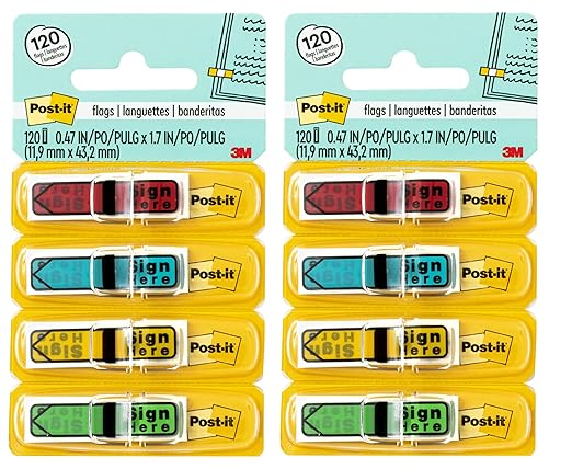 Post-it : Arrow Flags, "Sign Here", 4 Colors with Dispensers, 120 per Pack -:- Sold as 2 Packs of - 120 - / - Total of 240 Each