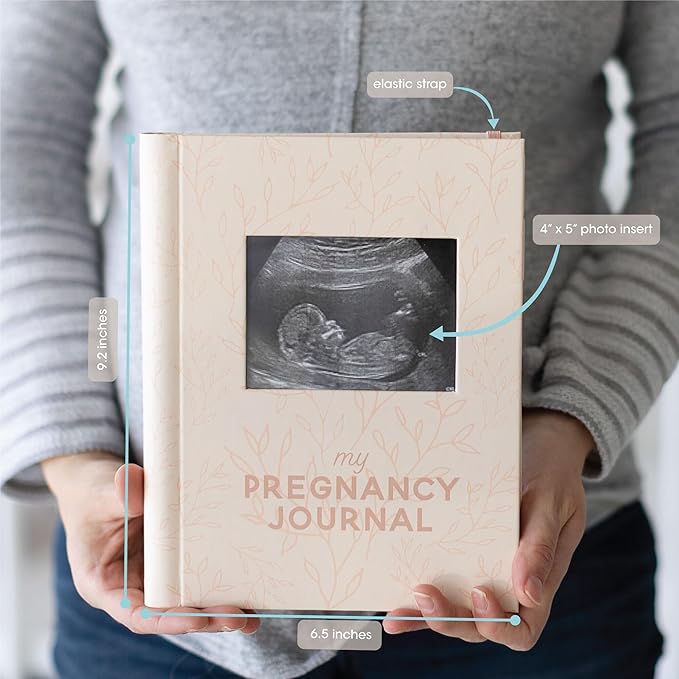 Pearhead Little Bundle of Joy Pregnancy Journal, Keepsake Pregnancy Memory Book with Sonogram Photo, First Through Third Trimester Pregnancy Milestone Tracker, Blush Leaf