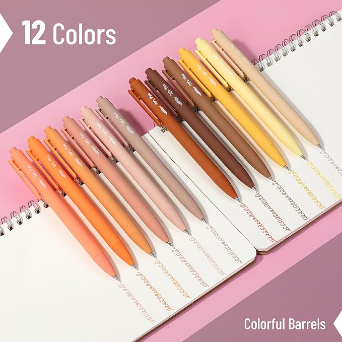 Mr. Pen- Retractable Gel Pens for Journaling, 12 Pack, Assorted Color Ink(Autumn Leaves), Fast Dry, Colorful & Soft grip Barrels, 0.5mm Fine Point Aesthetic Pens
