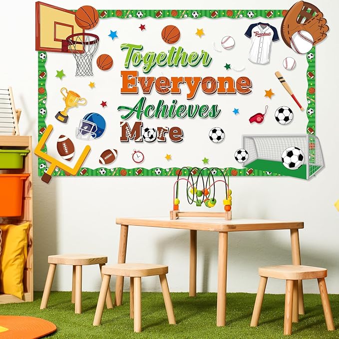 Pasimy Sports Bulletin Board Decorations Back to School Classroom Decor Basketball Soccer Football Baseball Cutouts Sports Bulletin Borders Motivational Decor for Summer Home Office Wall Door Supplies