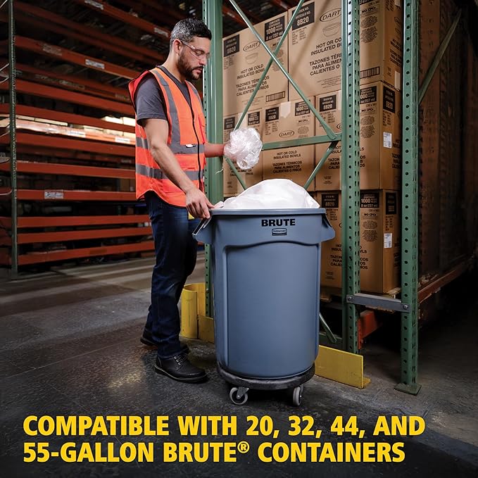 Rubbermaid Commercial Products BRUTE Dolly Black Fits 20 gallon, 32 gallon, 44 gallon, and 55 gallon BRUTE Containers, for Restaurants/Back of House/Offices/Warehouses/Airports/Commercial Environments