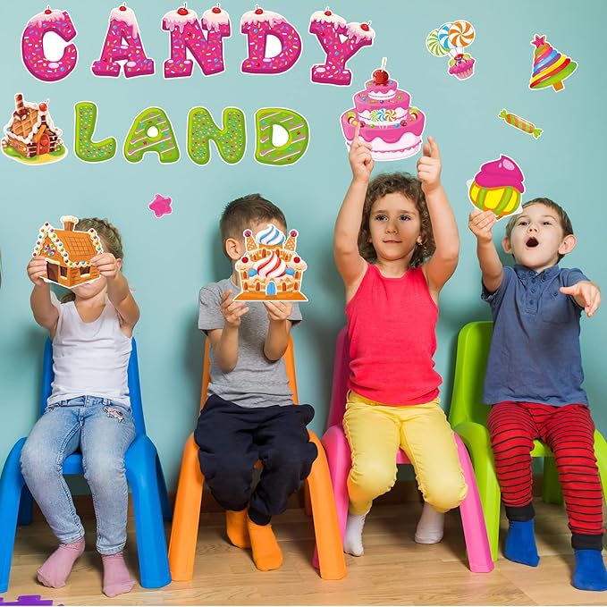 Candyland Cutouts Candy Classroom Bulletin Board Decorations Candy Land Ice Cream Donut Round Lollipop Cut Outs Kids Sweet Birthday Themed Party Supplies for Students Classroom Decorations
