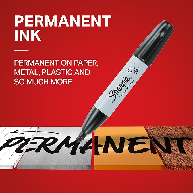 Sharpie Permanent Markers, Chisel Tip, Black, 12 Count - School, Desk, Office Supplies
