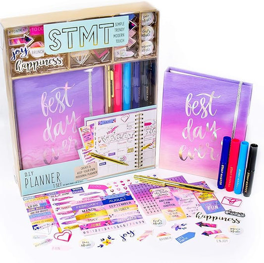 STMT Planner Set - Decorate The Ultimate DIY Daily Planner, Organizer, Diary, Journal, Agenda with Embellishments, Stickers, Paper Clips, Stamp Markers & Pens, Inspiring for Kids and Teen Girls
