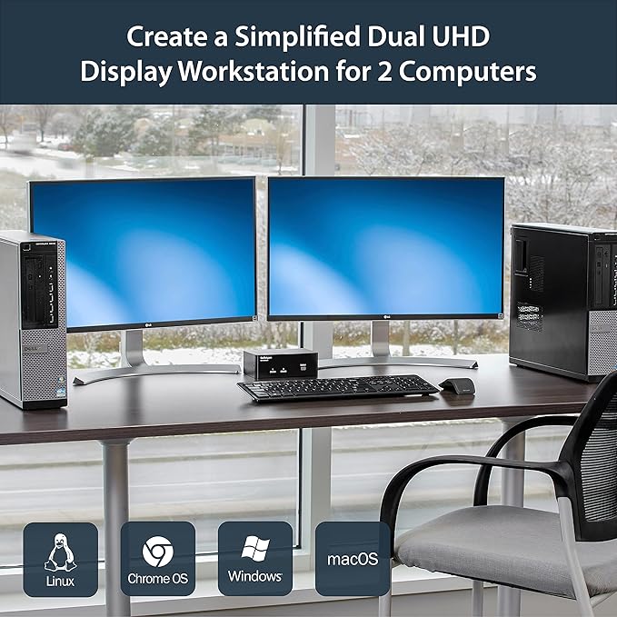 StarTech.com 2-Port DisplayPort KVM Switch - Dual-Monitor - 4K 60 - with Audio & USB Peripheral Support - DP 1.2 - USB Hub, TAA (SV231DPDDUA2)