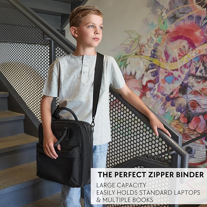Sturdy 3 Ring Zipper Binder with Strap - 2" Binder with Pockets Holds 500 Sheets, Laptop & More - Durable & Easy to Carry