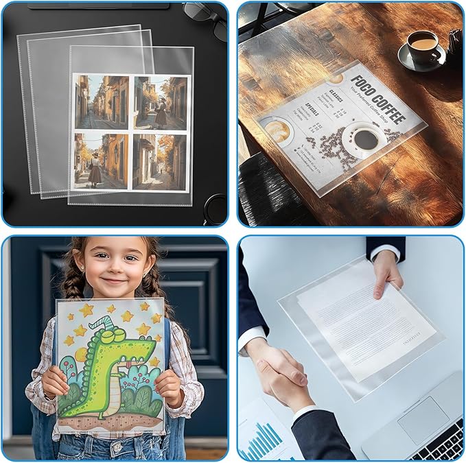 200 Pack No Holes Sheet Protectors, 8.5" x 11", Letter Size Heavy Duty Clear View Page Sleeves Protectors, Clear Paper Document Artwork Protectors