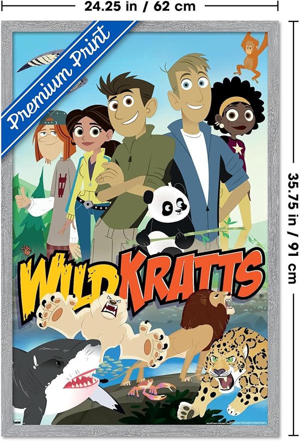 Wild Kratts - Group Wall Poster, 34L" x 22.4W", Gray Framed Version