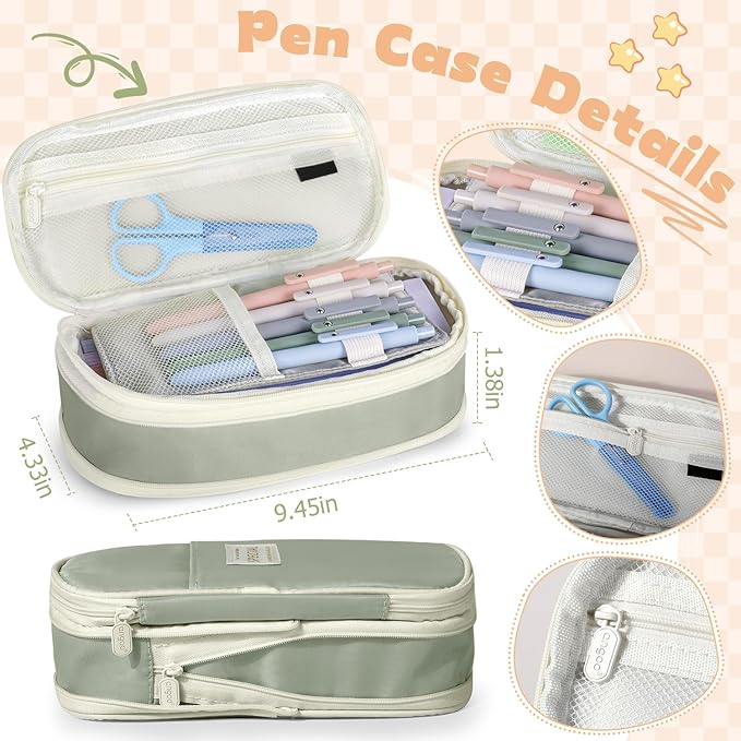 49Pcs Book Annotation Kit - Aesthetic School Supplies with Cute Pen Case Highlighters Gel Pens and Marker, Sheets Transparent Index Tabs Sticky Notes Bible Study Supplies(Green)