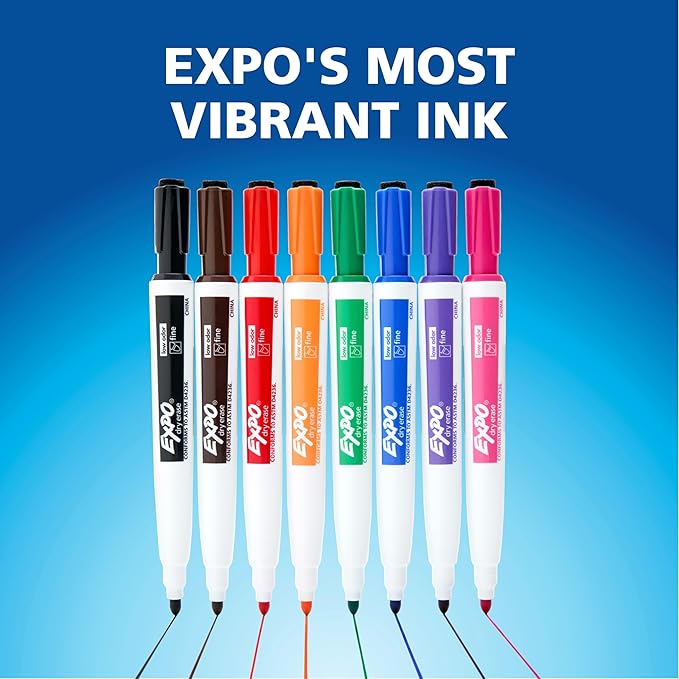 Expo Magnetic Dry Erase Markers with Eraser Fine Tip Assorted 8 Count