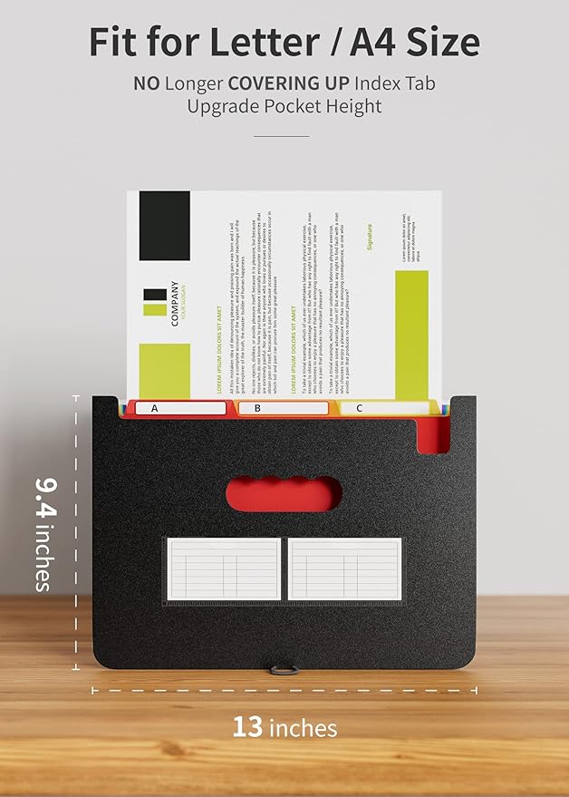ABC life 26-Pocket Expanding File Folder, Large Capacity Document Organizer with 1/3 Cut Tabs, Letter Size Accordion File Organizer for Tax, Bills, and Receipts - Black
