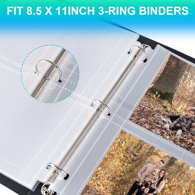 50 Pack 8 x 10 Photo Sleeves for 3 Ring Binder(100 Pictures), Heavy-Duty Archival Photo Page Protectors, Clear Picture Album Refill Pages Holds, Acid-Free