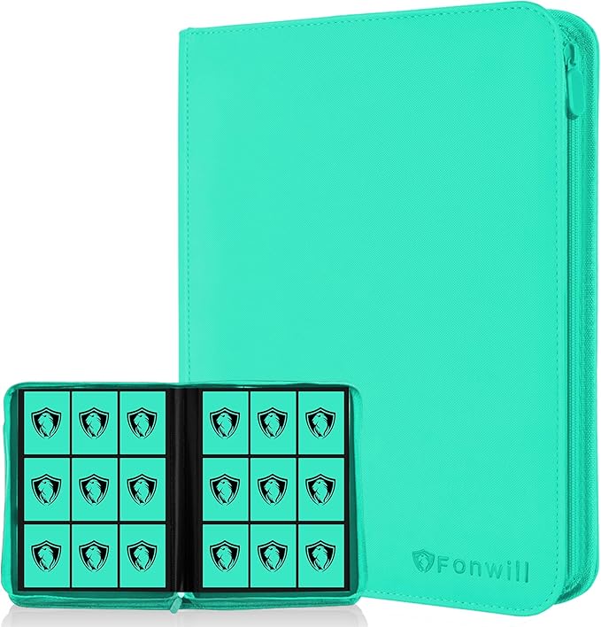 9 Pocket Card Binder, Premium Zip Trading Card Binder, 360 Double Sided Pocket PU Collection Binder, Collector Album, Card Folder for MTG, TCG, Sports Cards, (Cyan)
