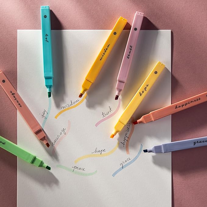 DIVERSEBEE Bible Highlighters with Soft Chisel Tip, 8 Pack Assorted Colors Pens No Bleed, Quick Dry Set, Cute Aesthetic Markers, Bible Study Journaling Supplies and Accessories (Pastel)