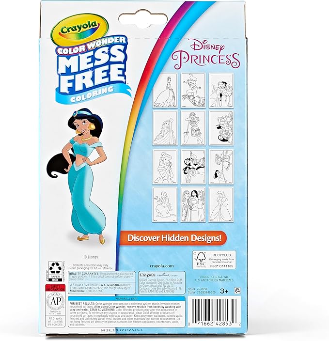 Crayola Color Wonder Disney Princess Mini Box Set, 12 Coloring Pages & 4 Mess Free Markers, Toddler Coloring, Gift for Girls & Boys, 3+