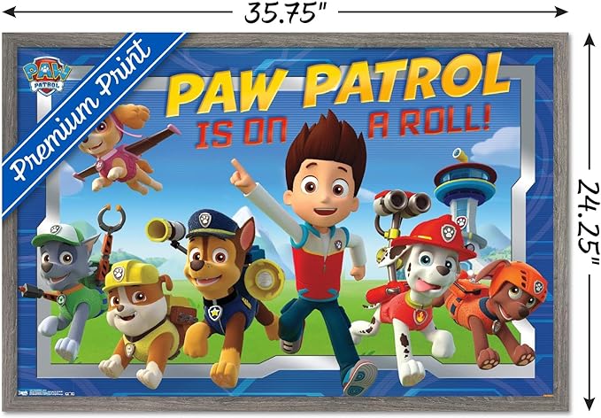 Nickelodeon Paw Patrol - Crew Wall Poster, 34L" x 22.4W", Barnwood Framed Version