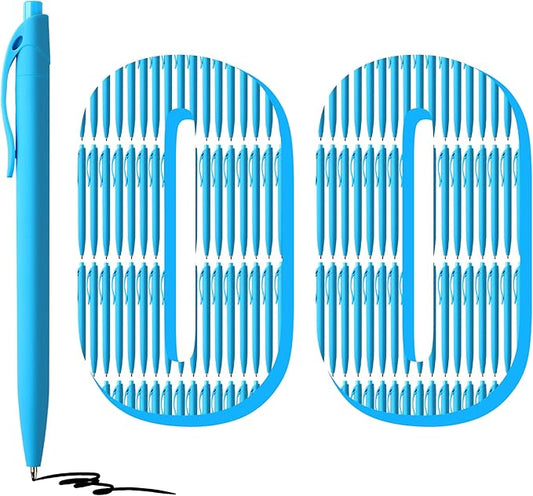 deegtran 100 Pack No Bleed Sky Blue Barrel Click Pens, Wholesale Retractable Ballpoint Pens, Medium Point, Smooth Ink, 1.0MM Black Ink