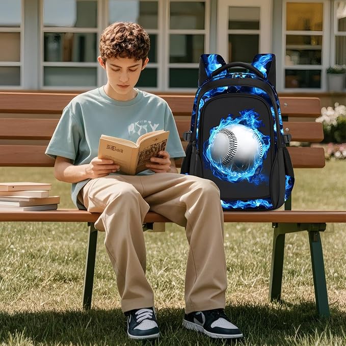 Kids Backpack for Boys - Baseball Boys Backpacks for Kids Teens Elementary Middle School, 17″ Large Capacity Students Bookbag, Perfect for Travel and School