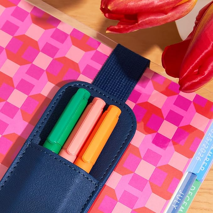 Erin Condren Midnight Adjustable Elastic Band Pen Holder, Vegan Leather Pen Holder with Adjustable Elastic Strap to Attach to and Secure Planners and Books, Holds Up to 3 Pens, Markers