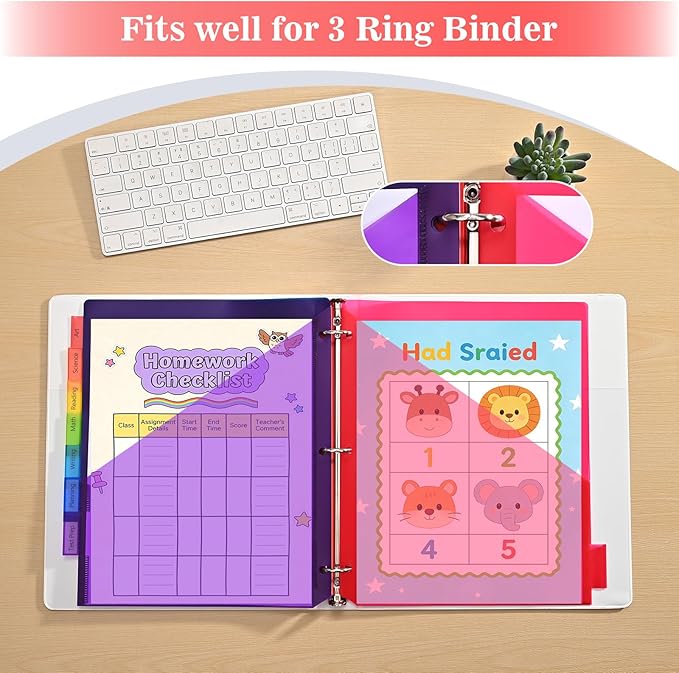 Binder Index Dividers with Tabs, 48 Count 3 Ring Binder Dividers with Pockets, 8 Tab Dividers for 3 Ring Binder, Plastic Sheet Protectors for US Letter Size, 8 Color Tab Dividers,6 Packs