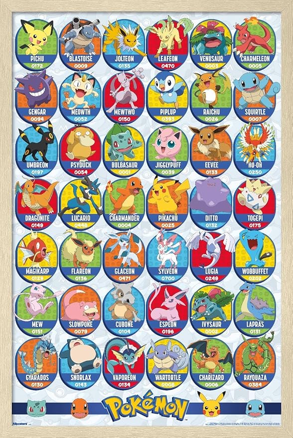 Pokémon: All-Time Favorites - Grid Wall Poster, 34L" x 22.4W", Blonde Framed Version