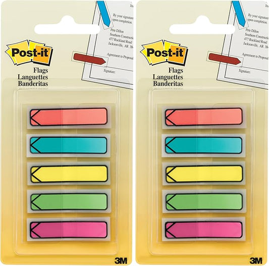 Post-it Arrow Flags, Assorted Bright Colors, 0.47 in Wide, 20 Flags per Color, 100 per Pack, 2 Packs (Total 200 Flags), Ideal for Highlighting and Organizing Documents