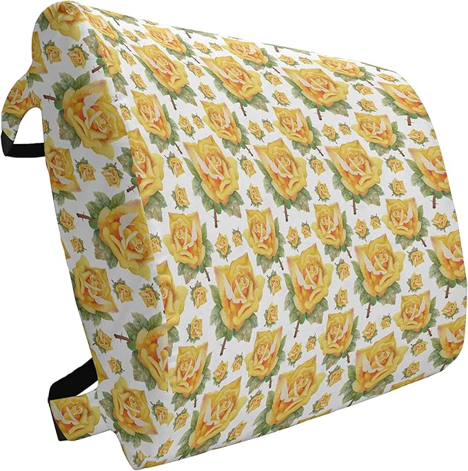 Ambesonne Rose Lumbar Back Support Pillow, Botanical Pattern with Roses Natural Beauty Theme Aquarelle Summer Bouquet, High Density Foam for Office Chairs Car Seats, 14" x 13", Green Yellow