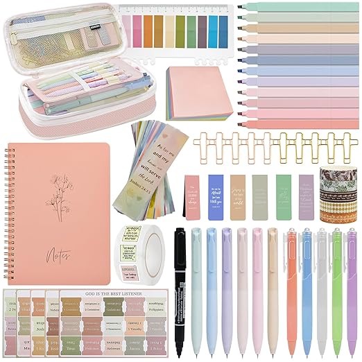 Bible Study Supplies Kit for Women 96PCS Bible Journaling Kit with Bible Tabs for Women,Bible Highlighters and Pens, Bookmark, Journal, Bible Bag, Stationary Gift Set for Christian Girls