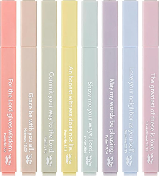 Mr. Pen- Bible Highlighters with Bible Verses, 8 Pack, Assorted Colors, Aesthetic Highlighters, Markers No Bleed Through