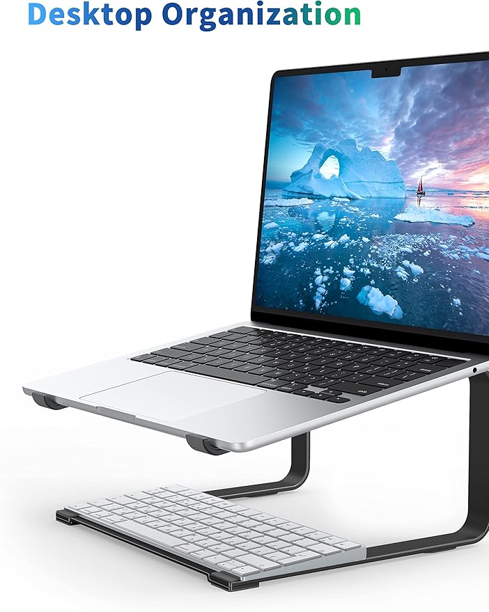 SOUNDANCE Laptop Stand for Desk, Metal Computer Riser, Heavy Stable PC Holder, Ergonomic Laptops Elevator for 12 to 17.3 Inches Notebook Computer, Black